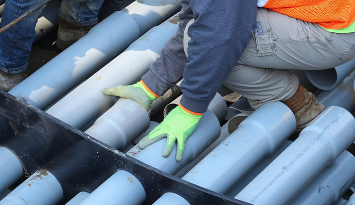 Workers installing underground piping